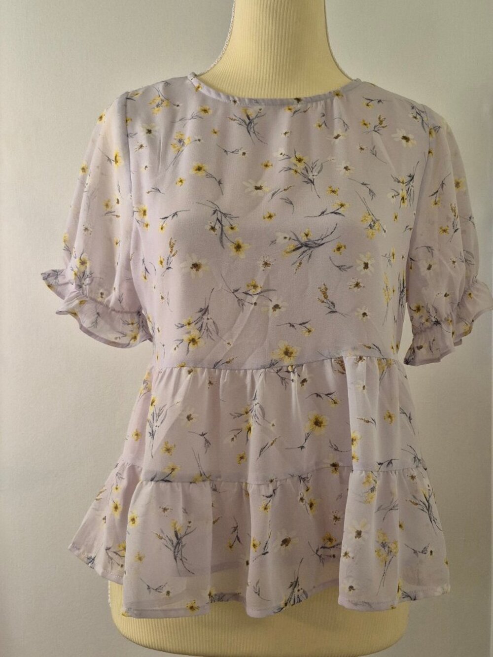 Paper Crane Floral Ruffle Peplum‎ Tiered XS Short Sleeve Cottagecore Coquette